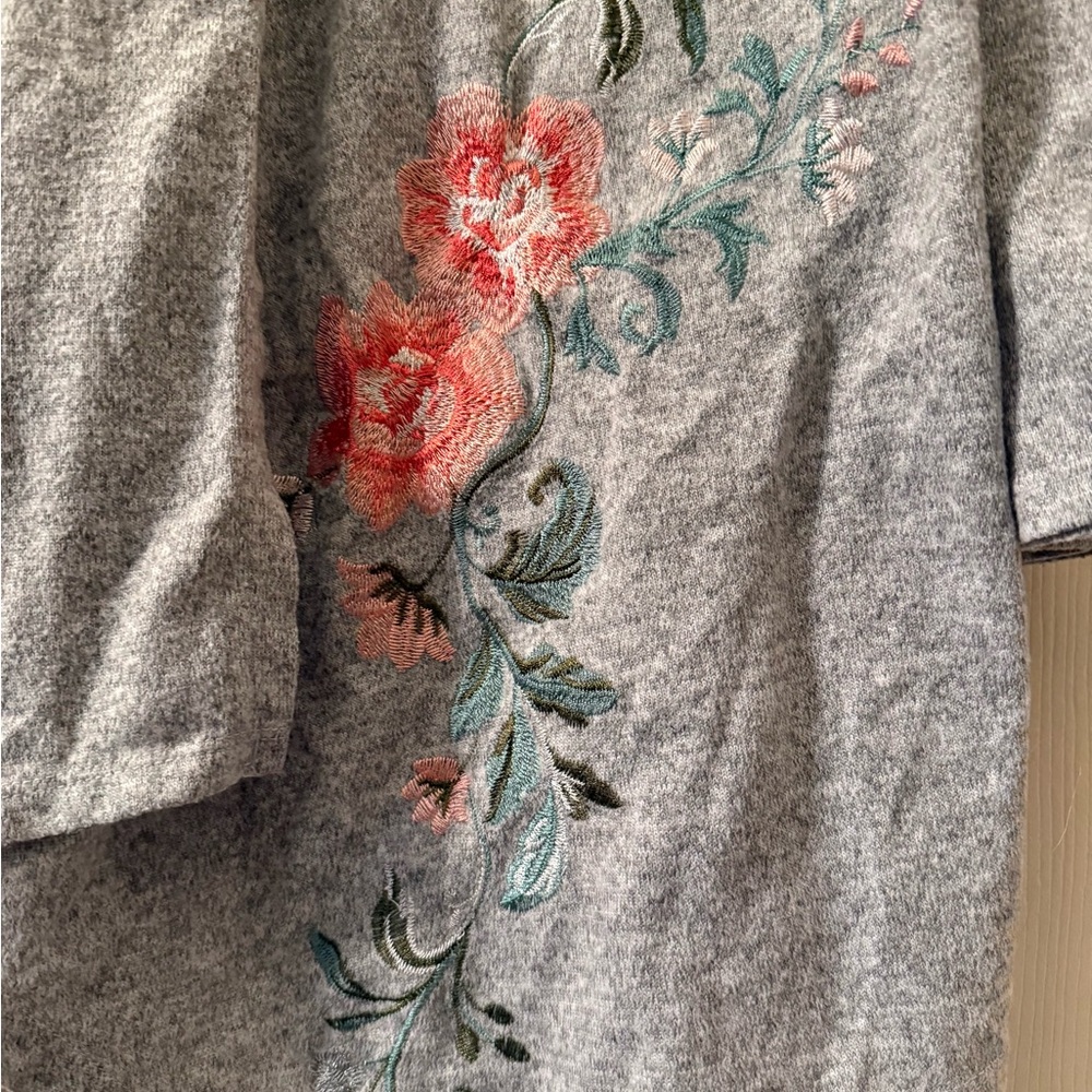 International Concepts Embroidered Floral Cardigan XL Gray Open Front - Picture 4 of 9